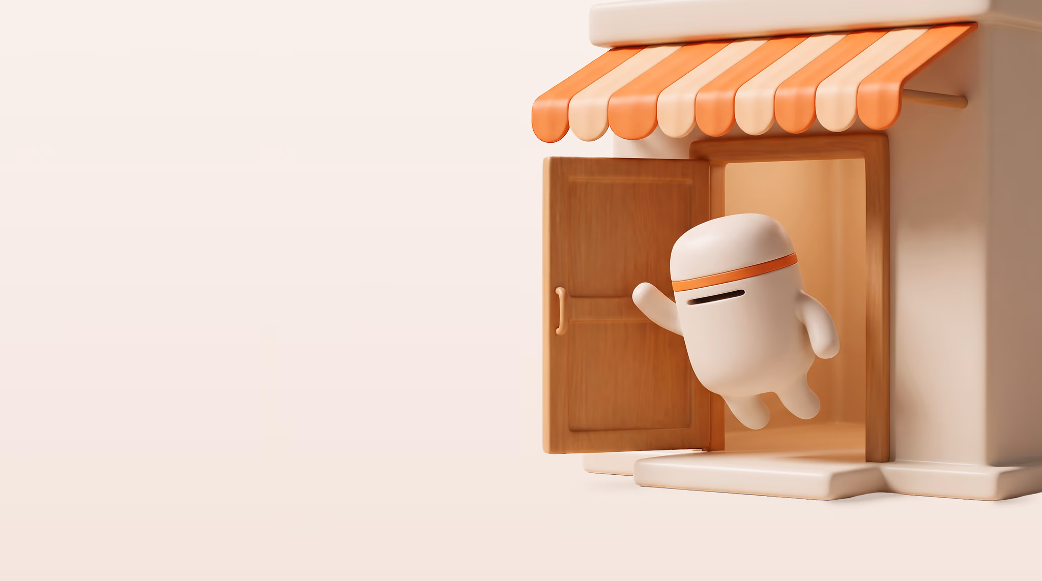 Otto, Autograf’s little ceramic helper, waving from the open door of a little shop